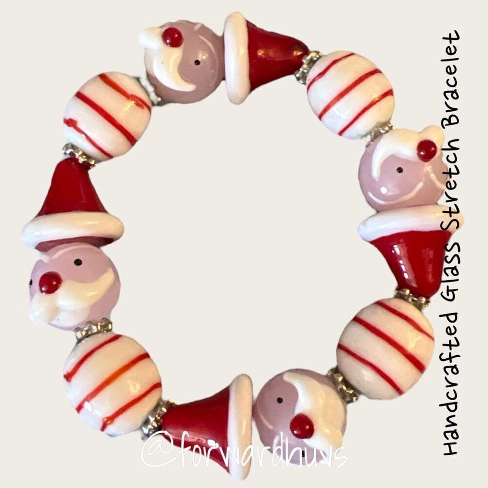 Vintage Christmas Art Hand Made | Glass Bead |Stretch Bracelet